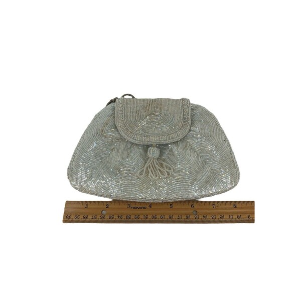50's 60's  Vintage DeLill Beaded Evening Bag Iridescent White Purse Metal Strap - Picture 16 of 16